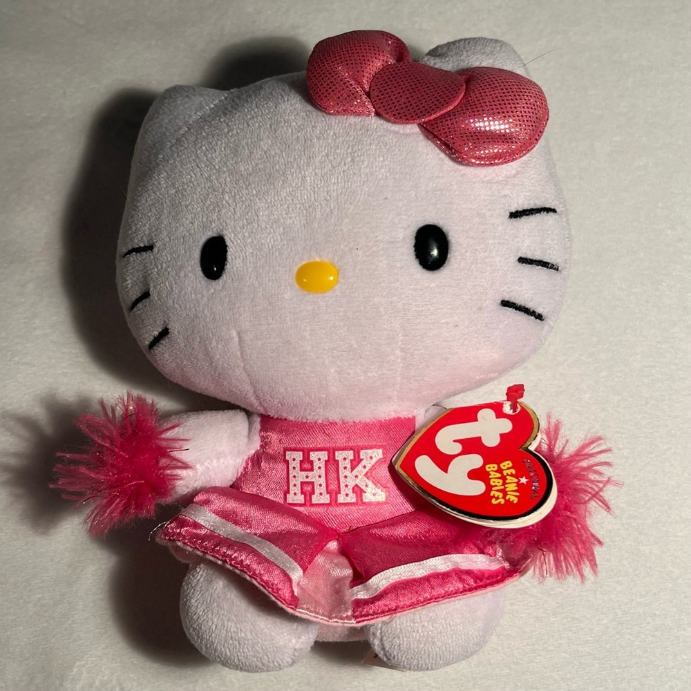 VTG Sanrio Hello Kitty Ty Beanie Baby Pink Cheerleader 6” Inch Plush 2013